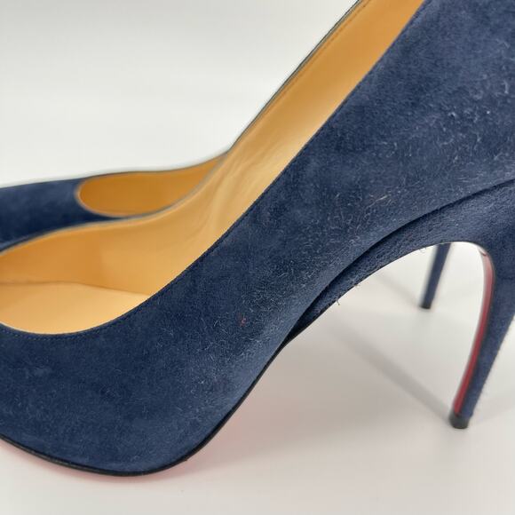 Christian Louboutin | Alminette 100 Veau Velours Marine Navy Suede Pumps 41 / 11 - Picture 10 of 15